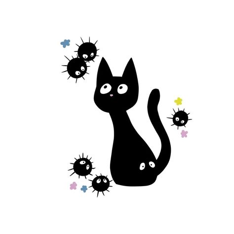 My cat Soot with some soot sprites 🐈‍⬛🌸   #blackcat #cat #cutecat #kawaii #ghibli #studioghibli #spiritedaway #myneighbortotoro #sootsprites #sootsprite #art #artist #digitalart #digitaldrawing #digitaldesign #illustration #redbubble #redbubbleartist #clipstudio #clipstudiopaint #japanese #japan #fanart #anime #kikisdeliveryservice #otaku #howlsmovingcastle #sables_archive #fairfarenstudio #ponyo Studio Ghibli Soot Sprites, Ghibli Soot Sprites, Kawaii Ghibli, Cute To Draw, Soot Sprite, Back To School Art, Soot Sprites, Ghibli Artwork, Patterns Wallpaper