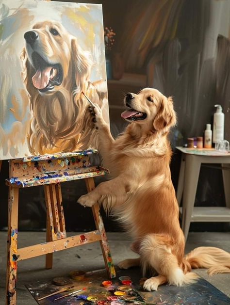 Golden Retriever Painting, Golden Retriever Art, Dog Portraits Painting, Cute Dog Photos, Angel Art, Cat Portraits, Dog Paintings, Book Art Drawings, Dog Photography