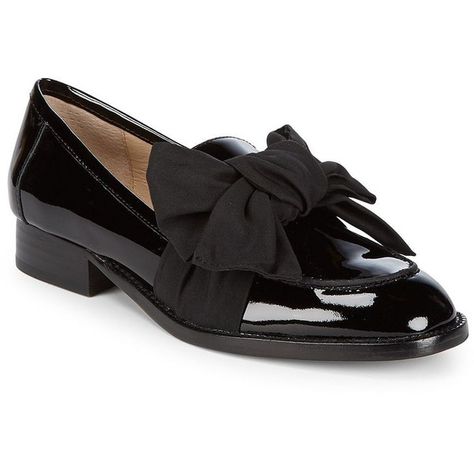 Botkier New York Women's Violet Patent Leather Bow Loafers ($138) ❤ liked on Polyvore featuring shoes, loafers, black, black loafers, slip on shoes, black block heel shoes, patent leather loafers and black bow shoes Dressy Flats Shoes, Black Block Heel Shoes, Black Patent Leather Loafers, Black Slip On Shoes, Loafer Shoes Women, Patent Leather Loafers, Stiletto Shoes, Bow Shoes, Loafers Style