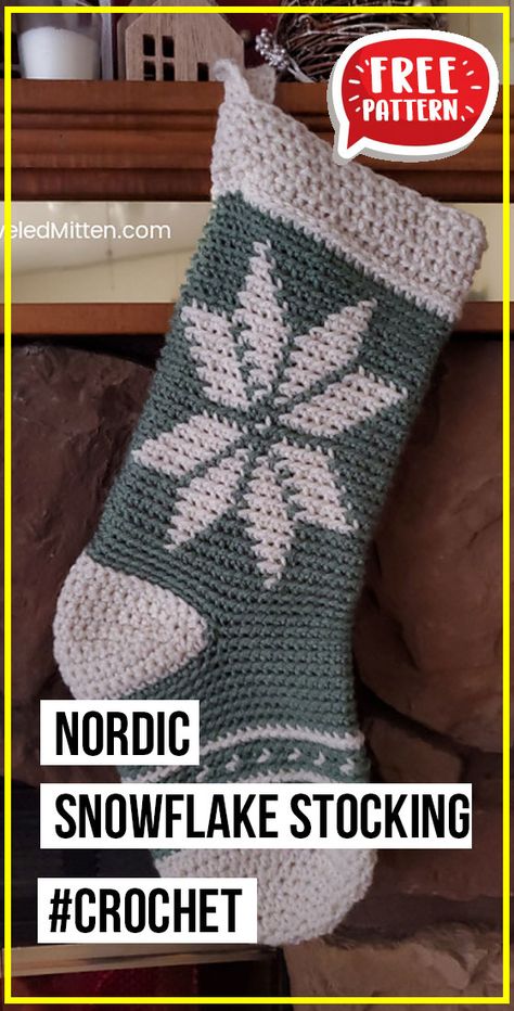 crochet Nordic Snowflake Stocking free pattern - FREE Crochet Stocking Pattern for Beginners. Click to Get the Pattern #Stocking #crochetpattern #crochet via @shareapattern.com Free Crochet Pattern For Christmas Stocking, Crochet Patterns Christmas Stocking, Crochet Pattern Stocking, Mosaic Crochet Christmas Stocking, Crochet Nordic Pattern, Free Crochet Stocking Pattern Christmas, Crochet Xmas Stockings Free Pattern, Free Crochet Christmas Stockings Free Pattern, Crochet Pattern For Christmas Stocking