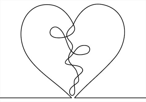 Continuous one line drawing of broken he... | Premium Vector #Freepik #vector #abstract-heart #love-logo #love-art #love-shape Abstract Heart Tattoo, Broken Lines, Sketches Of Love, Heart Doodle, Heart Icon, One Line Drawing, Continuous Line Drawing, Heart Drawing, Heart Logo