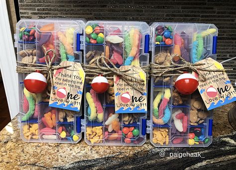 Fishing Birthday Party Ideas For Men, Catfish Birthday Party, Snackle Box Ideas Fishing, Adopt A Fish Party Favor, Swedish Fish Gift Ideas, Fishing Goodie Bag Ideas, Fishing Birthday For Men, Oh Fishally Three Birthday, Fishing Party Desserts