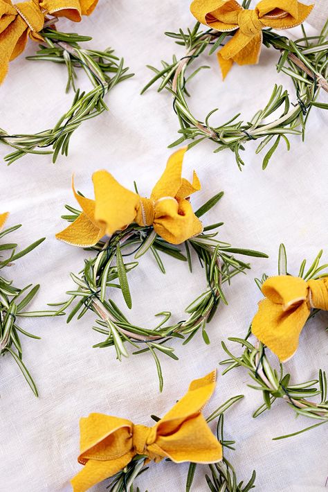 DIY Mini Rosemary Wreaths | Good Life Eats Rosemary Wreaths Diy, Mini Rosemary Wreath, Rosemary Crafts, Rosemary Wreath Diy, Rosemary Garland, Rosemary Wreaths, Dried Fruit Garland, Rosemary Diy, Small Christmas Wreath