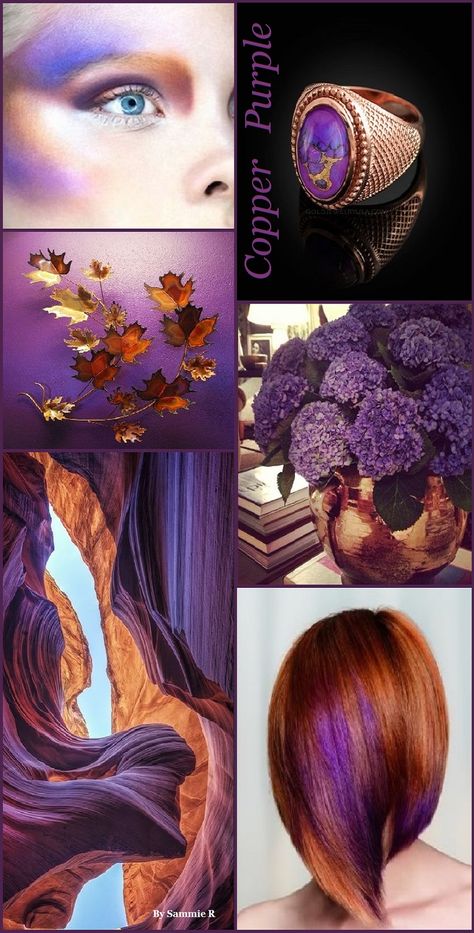 Copper and Purple By Sammie R Copper Colour Palette, Copper Colour Scheme, Color Mood, Wedding Colors Purple, Purple Color Palettes, Palette Design, Mood Colors, Color Trends Fashion, Color Collage