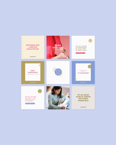 Instagram Feed For Graphic Designer, Social Media Palette, Colorful Instagram Feed Design, Social Media Studio, Social Media Design Inspiration Posts, Color Palette For Instagram Feed, Design Studio Instagram Feed, Instagram Feed Color Palette, Coach Instagram Feed