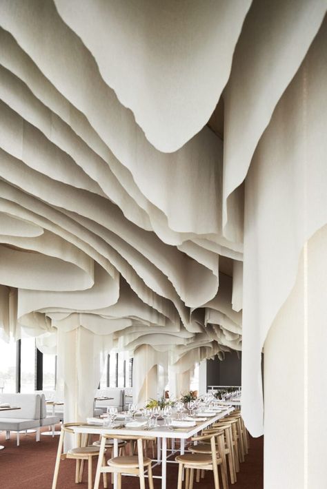 Koichi Takada, Fabric Installation, Fabric Ceiling, Pop Up Restaurant, Ceiling Installation, Pop Up Store, Cafe Interior, Ceiling Design, Zero Waste