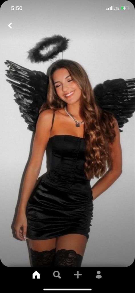 Black Angel Halloween Costume, Dark Angel Halloween Costume, Black Angel Costume, Halloween Rave Outfits, Black Dress Halloween Costume, Diy Fantasia, Angel Halloween Costumes, Black Halloween Costumes, Barbie Halloween Costume