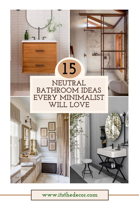 "Discover the art of minimalist luxury with our latest Pinterest guide! 🌟 Dive into 15 serene and sophisticated neutral bathroom ideas tailored to the minimalist. From earthy tones and textured walls to sleek hardware and sustainable materials, transform your bathroom into a tranquil haven. Perfect for decor enthusiasts and budget-conscious decorators alike. 🛁✨ #MinimalistBathroom #NeutralHomeDecor #DIYBathroomIdeas #SustainableLiving #LuxuryOnABudget" Bathroom Earthy Decor, Neutral Bathroom Design Ideas, Taupe And White Bathroom, Brown Neutral Bathroom, Neutral Bathroom Decor Ideas Earth Tones, Small Bathroom Remodel Earth Tones, Neutral Bathroom Ideas Earth Tones Master Bath, Tan And Gray Bathroom, Bathroom Earth Tones