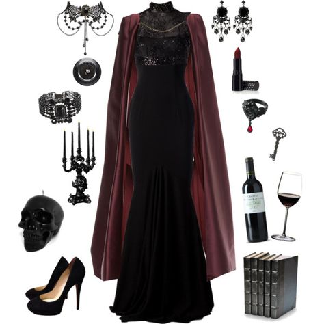 Vampire Countess by conquistadorofsorts on Polyvore Dresses Vampire, Vampiric Dress, Elegant Vampire Dress, Red And Purple Clothes, Vampire Queen Outfit, Vampire Attire, Vampire Royalty Outfits, Vampire Dress Aesthetic, Vampire Look Outfits