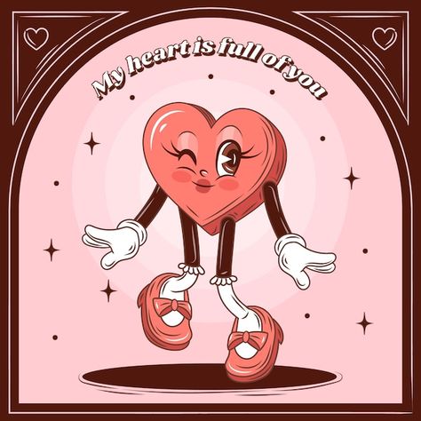 Heart Character Illustration, Heart Graphic Design Illustration, Heart Character Design, Heart Cartoon Drawing, Heart Illustration Graphics, Characters In Love, In Love Cartoon, Cartoon Hearts, Heart Character