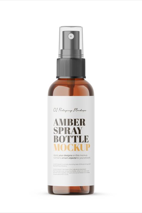 Amber Spray Bottle - PSD Mockup. High-quality 3D Render: PSD file; smart objects; organized and named layers; editable colors; separate shadow layer. Dimensions: 4000x5000px / 300dpi #mockup #psdmockup #packagedesign #Amber #spraybottle #cosmetic #template #editable #3d Cosmetic Bottle Mockup, Amber Spray Bottle, Bottle Spray, Cosmetics Mockup, Cosmetic Bottles, Dropper Bottles, Bottle Mockup, 3d Render, Mockup Psd