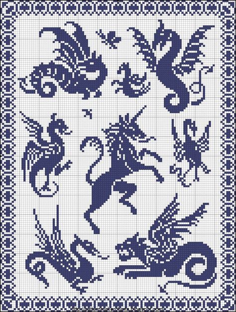 Crochet Unicorn Pattern Free, Dragon Cross Stitch, Unicorn Pattern, Crochet Cross, Crochet Tapestry, Free Cross Stitch, Tapestry Crochet, Crochet Chart, Knitting Charts