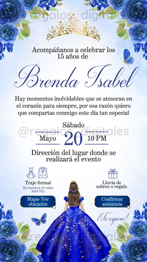 Royal Blue Quince Theme, Xv Invitations, Royal Blue Quince, Sweet 15 Party Ideas Quinceanera, Sweet 15 Party Ideas, Quince Invitations, Quinceanera Planning, Blue Quince, Quinceanera Dresses Blue