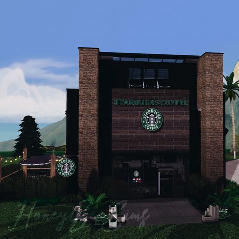 [HBS] Starbucks Coffee Shoppe | HoneyBeeSims on Patreon Sims 4 Restaurant, Sims 4 Modern House, Lotes The Sims 4, Sims 4 Collections, Sims 4 Build, Sims 4 Game, Sims 4 Houses, Sims 4 Cc Finds, Sims House