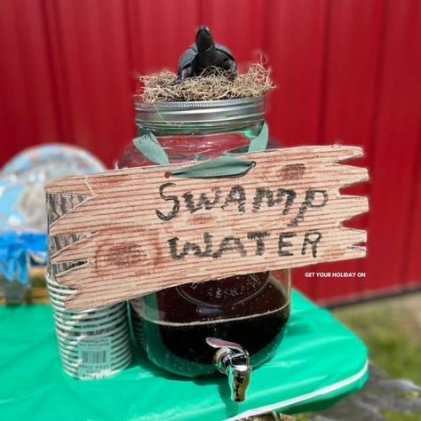 Swamp Water Drink (Non-Alcoholic) Swamp Water Drink, Bayou Party, Swamp Party, Bigfoot Party, Swamp Theme, Drinks For Kids, Bigfoot Birthday, Backyard Carnival, Camping Drinks