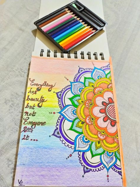 Mandala Art Front Page Design, Bondhu Khata Design, Bengali Project Front Page Design, Mandala Art Therapy Colouring In, Dairy Craft, Drawing Book Cover Page Ideas, Beige Korean, Color Markers Art, Colour Sketches