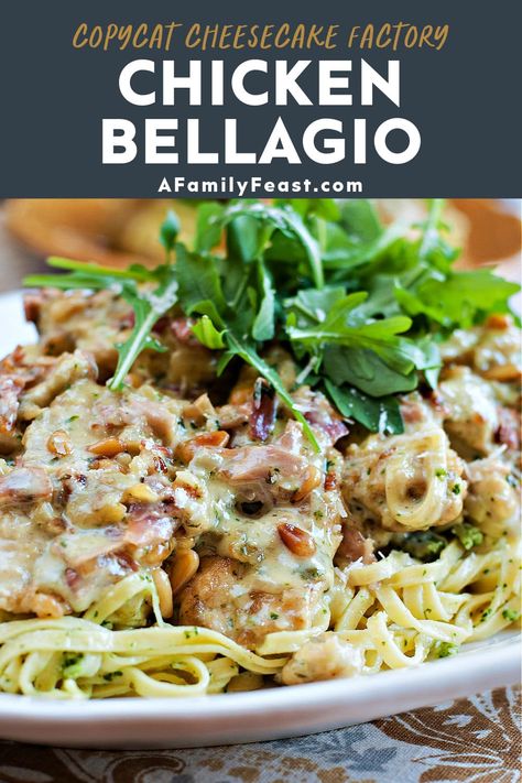 Chicken Bellagio, Pesto Pasta Dishes, Chicken Delight, Homemade Pesto Recipe, Chicken And Pasta, Cheesecake Factory Recipes, The Cheesecake Factory, Recipe For Chicken, Chicken Entrees