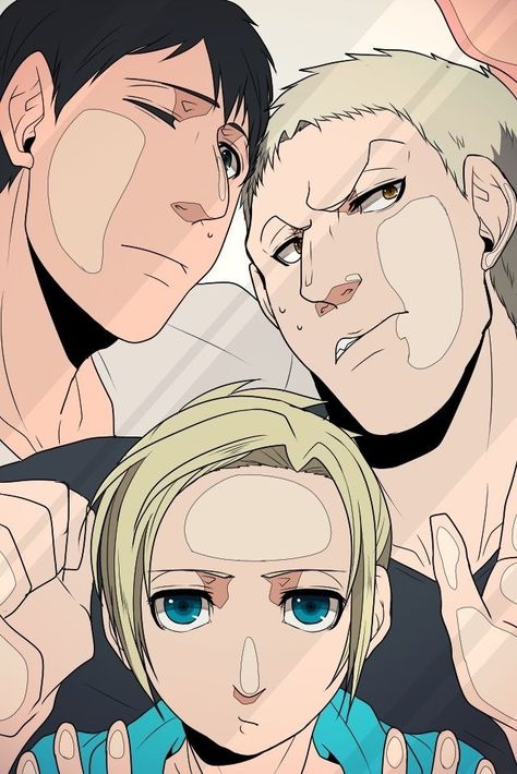 Trio Pressed Against Glass Drawing, Anime Screensaver, Reiner Bertholdt, Anime Behind Glass, Bertholdt Hoover, Annie Leonhardt, Reiner Braun, Connie Springer, Anime Lock Screen