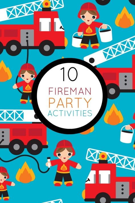 What do you do with all of those cute fire fighters wearing little red hats? Play games! Check out our boys fireman themed birthday party activities. Fireman Sam Birthday Party, Fire Engine Birthday, Fire Engine Party, 4de Verjaardag, Fireman Party, Firetruck Birthday Party, Fire Truck Party, Firefighter Party, Fireman Birthday