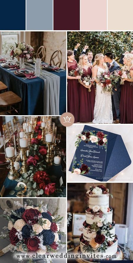 Blue And Burgundy Color Pallets, Navy Blue Red And Gold Wedding Color Palettes, Navy Blue And Berry Wedding Colors, Sapphire Wedding Color Scheme, Navy Blue Burgundy Gold Wedding Color Palette, Navy Blue Red And Blush Wedding, Sapphire Wedding Color Palette, Wedding Cake Designs Navy Blue And Blush Pink, Navy Wedding Colors Fall Colour Palettes