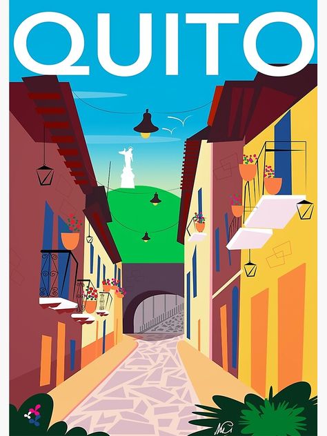 "Quito, Ecuador" Art Print by mcop19 | Redbubble South American Decor, Ecuador Art, Galapagos Ecuador, Wanderlust Decor, Mexican Culture Art, Gcse Art Sketchbook, Tourism Poster, Latin American Art, Quito Ecuador