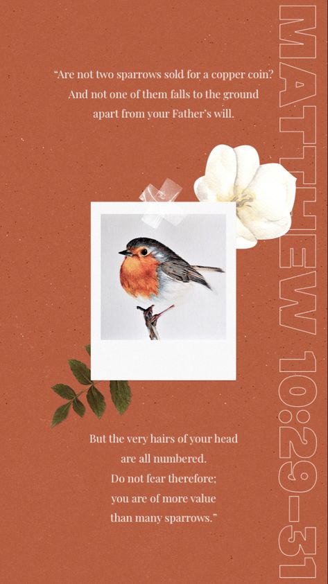 “Are not two sparrows sold for a copper coin? And not one of them falls to the ground apart from your Father’s will. But the very hairs of your head are all numbered. Do not fear therefore; you are of more value than many sparrows.” - Matthew‬ ‭10:29-31‬ | Bible Wallpapers You Are Worth More Than Many Sparrows, Matthew 10:29-31, Sparrow Bible Verse, Matthew 10 31, Joyful Living, Farm Logo Design, Bible Things, Matthew 10, Copper Coin