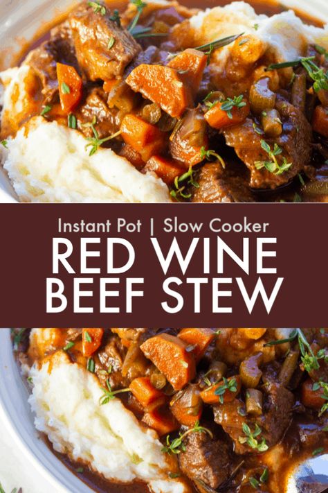 Beef Stew Wine, Wine Beef Stew, Red Wine Beef Stew, Red Wine Beef, Slow Cooker Recipes Beef Stew, Venison Stew, Red Wine Recipe, Hp Sauce, Crockpot Recipes Beef Stew