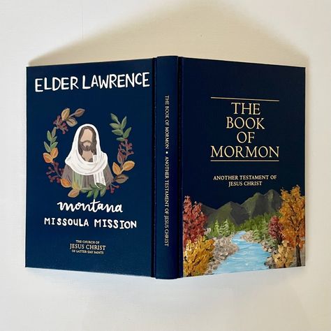 Beautiful fall colors for this missionary’s custom Book of Mormon! 🍂🍁🍃 Book Of Mormon Timeline, Book Of Mormon Cover Painting, Painted Book Of Mormon Cover For Boys, Painted Book Of Mormon, Scripture Marking, Book Of Mormon Scriptures, Jordan Art, Book Of Mormon Stories, Mormon Art