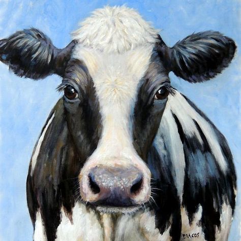 Farm Animal Paintings, Cow Art Print, Holstein Cow, Holstein Cows, Barn Painting, Cow Pictures, Farm Art, Cow Painting, Cow Art