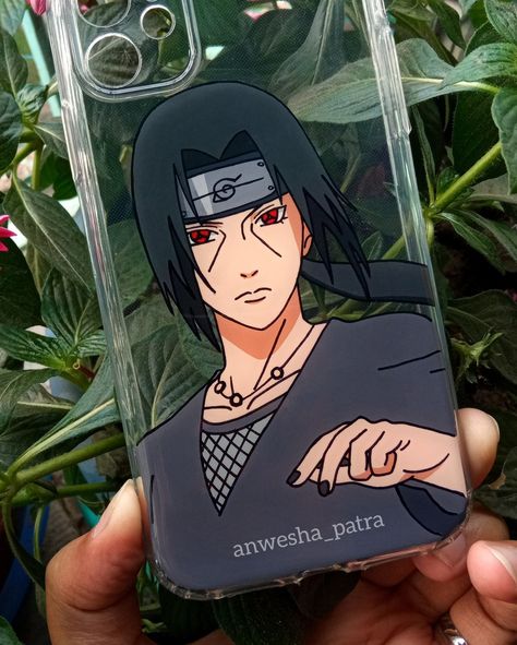 Itachi uchiha phone case hand painted glass painting Itachi Phone Case Painting, Itachi Phone Case, Phone Cover Painting, Diy Resin Phone Case, Case Painting, Drawing Anime Bodies, Cover Painting, Naruto Painting, Naruto Sketch Drawing