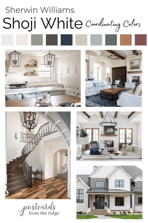 Sherwin Williams Shoji White Review & Color Palettes - Postcards from the Ridge Shoji White Sherwin Williams Exterior, Shoji White Sherwin Williams, Sherwin Williams Shoji White, 2023 Review, Exterior Color Palette, Shoji White, Accessible Beige, Sherwin Williams Colors, Favorite Paint