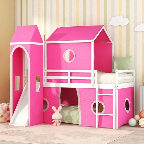 Wood Bunk Bed, Bunk Bed With Slide, Bed With Slide, Bunk Bed, Bed Frame, Loft Bed, Tent, Tower, Loft