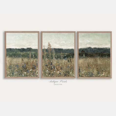 Country 3 Pieces Vintage Wall Art Wildflower Field Set of 3 - Etsy Canada Wild Flower Art, Field Paintings, Fall Artwork, Wildflower Field, Farm Field, Scenery Paintings, Art Ancien, Vintage Landscape, Night Art