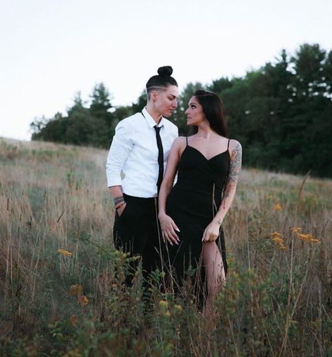 Lgbt Wedding Attire, Tomboy Dresses, Tomboyish Outfits, Gothic Wedding Theme, Lesbian Outfits, Face Yoga Facial Exercises, Couple Fits, Lgbt Wedding, Gay Aesthetic