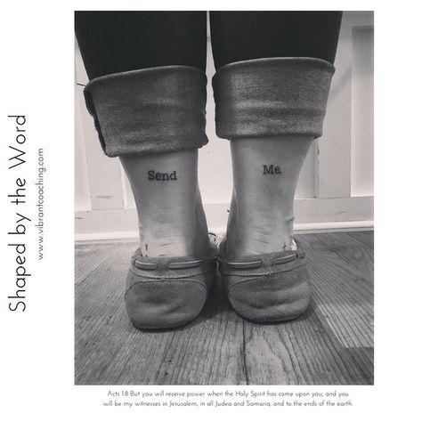 Shaped by the Word: Acts 1:8 When the Holy Spirit has come upon you; and you will be my witnesses and to the ends of the earth. #bible #biblejournaling #biblejournalingcommunity #spirit #sendme #acts Here I Am Send Me Tattoo, Send Me Tattoo, Faith Graphics, Here Am I Send Me, Faith Tattoos, Isaiah 6 8, Acts 1 8, Break Every Chain, Cute Simple Tattoos