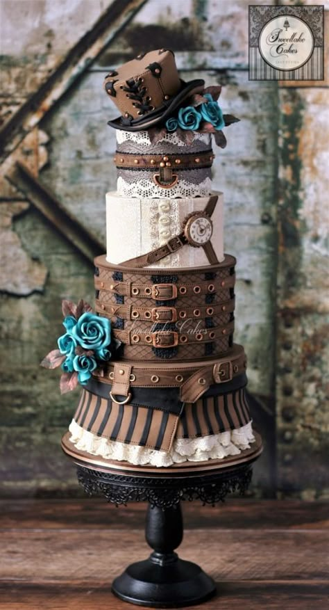 Steampunk Wedding Cake, Steampunk Cake, Gothic Cake, Halloween Wedding Cakes, Steampunk Party, Creative Wedding Cakes, Fantasy Cake, Cupcakes Decorados, Steampunk Wedding