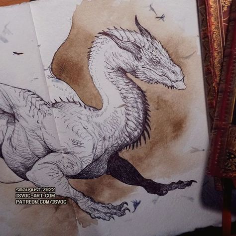 Karolina on Instagram: "Final week and update for this year's Smaugust! :D Lots of inspiration from #houseofdragon in this batch :D Last pages were so brittle that my art was just coming off the pages in layers. It's not too bad in the end, but I definitely needed to keep it simple and gentle. I had a lot of fun this year and it just feels great to hold a finished, self made sketchbook with lots of scaleyfriens. All entries and scans are on my patreon. #dragon #dragonart #smaugust #smaugust20 Dragon Poses, Dragon Anatomy, Dragon Sketch, Fantasy Beasts, Creature Drawings, Dragon Pictures, Monster Concept Art, Dragon Artwork, Arte Sketchbook