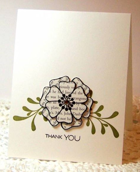 Card by Kathleen using Verve Stamps.  #vervestamps Cards From Book Pages, Book Page Cards, Verve Stamps, Handmade Thank You Cards, Hand Crafted Cards, Flower Paper, Book Paper, Thanks Card, Challenge Week