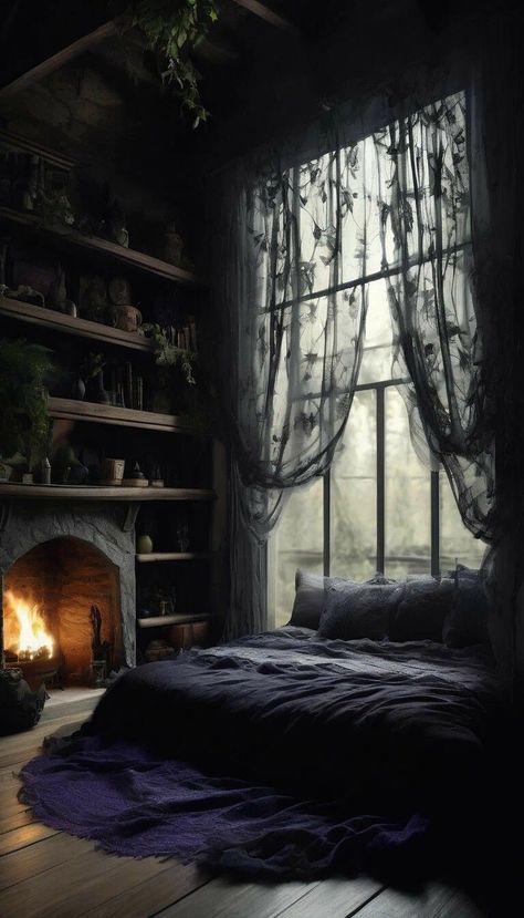 Fantasy Interior, Dark Room Decor, Gothic Bedroom, Dark Fairytale, Goth Home, Magic Aesthetic, Dream House Rooms, Fantasy Places, Dream House Interior