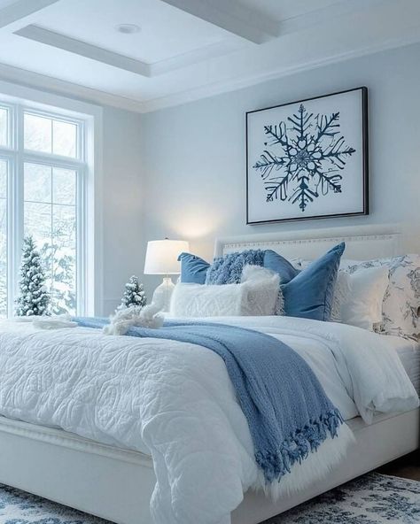 Light Blue Room Aesthetic, Nordic Bedroom Design, Nordic Bedroom Ideas, Blue Room Aesthetic, Light Blue Room, Periwinkle Bedroom, Light Blue Rooms, Intricate Snowflake, Reclaimed Wood Paneling