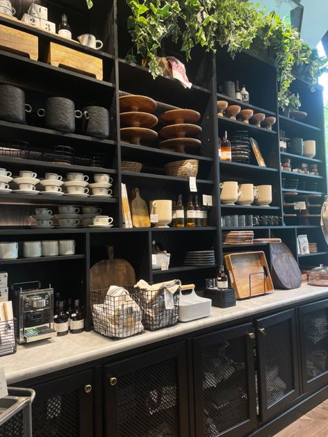 Black Walls Retail Store, Dark Bakery Interior, Dark Academia Store Aesthetic, Dark Retail Interior, Moody Shop Interior, Moody Store Interior, Dark Academia Shop, Dark Academia Bakery, Dark Bakery Aesthetic