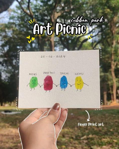 Picnic Ideas With Friends, Picnic Painting Ideas, Thumb Print Art, Picnic Date Ideas, Thumb Painting, Cubbon Park, Art Picnic, Picnic Art, Sunday Picnic