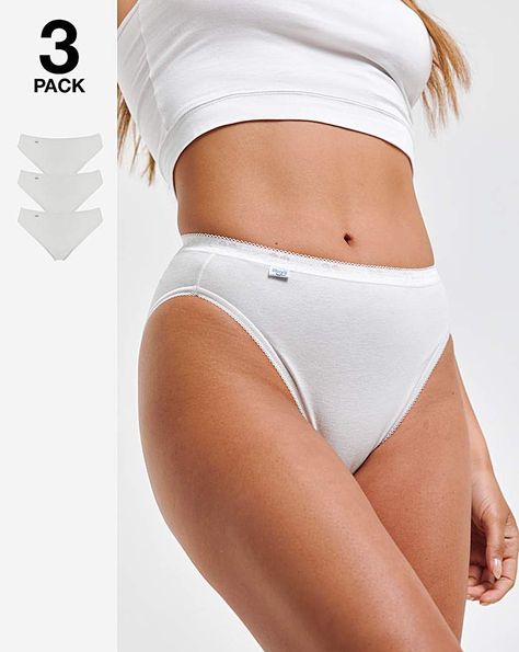 Stock up on the essentials with the Sloggi basic three-pack Tai briefs. Offering super-soft everyday comfort, these perfect fitting briefs feature subtle scalloped elastic trim, a branded tab to the waist and cotton-lined gusset. The cotton fabric with a touch of elastane adapts to your movements. Women,Black Friday,Comfort Lingerie,Simply Be Holiday Essentials,AWL Picks,Everyday Basics,Core,Cotton,sloggi,Plain,Value Packs,High Leg,Essentials,3 Pack,Half,Great Value JUL White Knickers, Holiday Essentials, Everyday Basics, Jd Williams, Simply Be, High Leg, Women Lingerie, Different Styles, Decor Inspiration