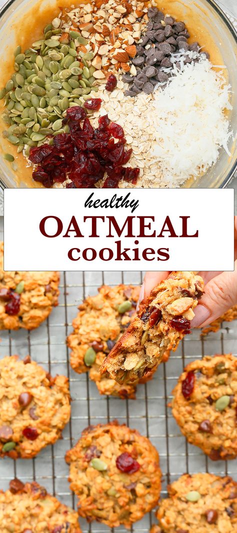 Breakfast Cookies Healthy Oatmeal No Bake, Low Cholesterol Snacks On The Go, Clean Oatmeal Cookies, Healthy Snack Bars Recipes, Healthy Cookies Recipes, Clean Eating Oatmeal, Oatmeal Cookie Recipes Healthy, Gf Cookies, Biscuits Diététiques