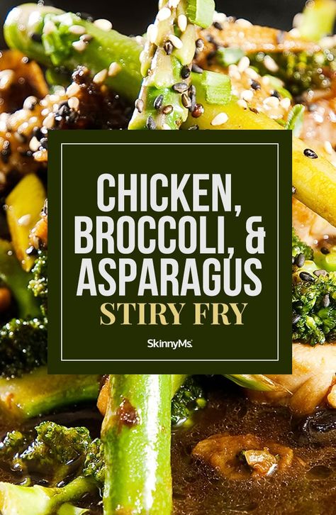 Chicken, Broccoli, and Asparagus Stir Fry Ww Asparagus Recipes, Chicken Asparagus Recipe Healthy, Chicken Asparagus Stir Fry, Healthy Stir Fry Recipe, Asparagus Stir Fry Recipes, Stir Fry Recipes Healthy, Chicken Entree, Asparagus Stir Fry, Chicken Garlic