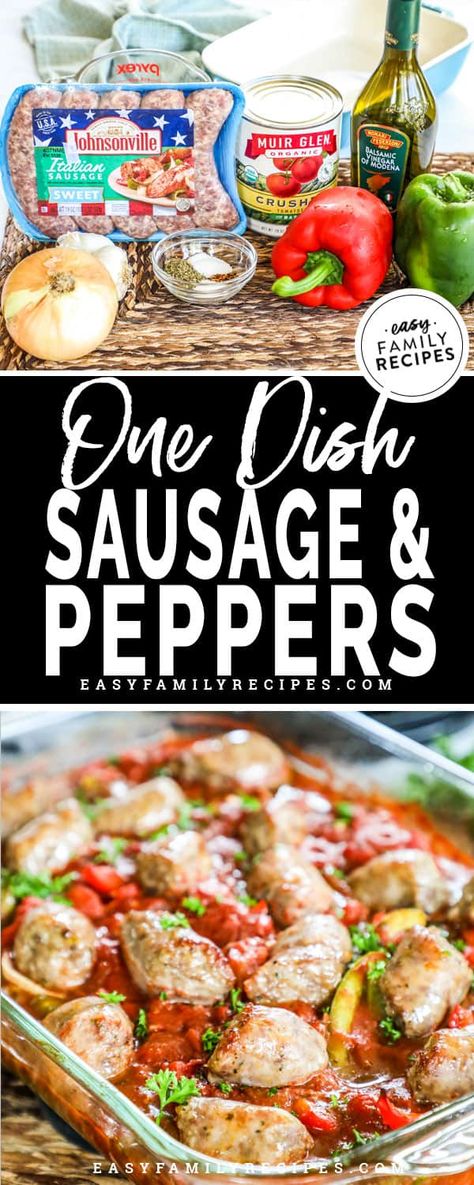 SO GOOD! SAVE THIS! This Italian Sausage and Peppers in the oven couldn't be easier or more delicious! Made in just one dish, it is faster than the classic but every bit as tasty! Grab this easy dinner idea and add it to your meal plan! #dinner #sausage #lowcarb #healthy #onepot #easyrecipe Sausage And Peppers Freezer Meal, Baked Italian Sausage And Peppers, Sausage Ideas, Sweet Italian Sausage Recipes, Baked Italian Sausage, Sausage And Peppers Recipe, Italian Sausage And Peppers, Sausage Peppers And Onions, Sausage Recipes For Dinner