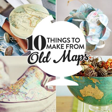 10 Things To Make From Old Maps Map Diy Projects, Old Maps Crafts, Decorating With Maps, Christmas Fair Ideas, Map Crafts, Map Ideas, Map Paper, Box Designs, Craft Techniques