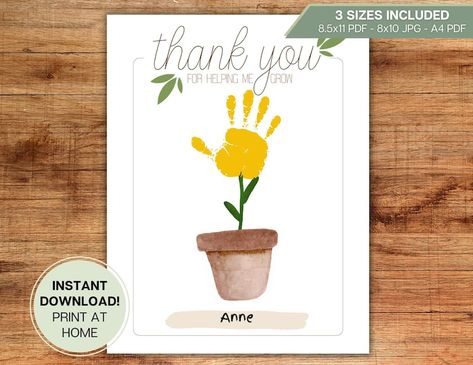 Thank You for Helping Me Grow Handprint Craft Card From Child, Toddler, Baby L Preschool, Daycare, Gift, School L Digital Download Printable - Etsy Singapore Toddler Thank You Cards, Infant Daycare, Eid Favours, Mom Printable, Unicorn Printables, Daycare Teacher, Diy Gifts For Mom, Craft Card, Baby L