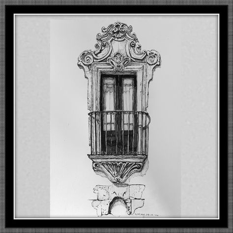 Baroque Architecture Drawing, Architectural Tattoo, Baroque Window, Architect Sketching, Baroque Drawing, Rococo Era, Baroque Era, Flash Ideas, Window Drawing