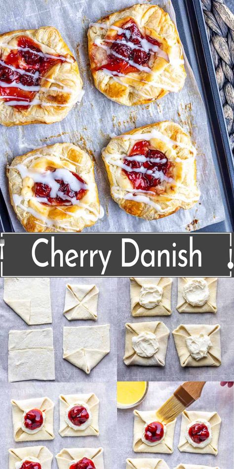 Cherry Cheese Danish Recipe, Easy Breakfast Cheese Danish, Cherry Danish Recipe, Homemade Danish Recipe, Cherry Danish, Cream Cheese Danish Recipe, Easy Christmas Breakfast, Danish Pastries, Danish Recipe